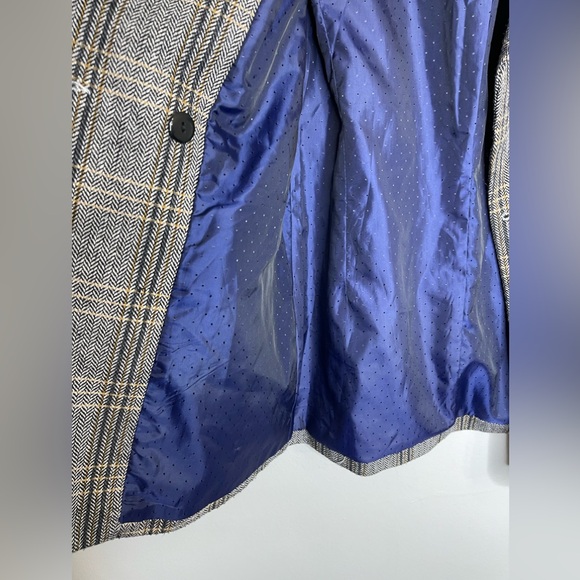 Avec Les Filles Brown Double Breast Plaid Wool Blend Textured Blazer Sz Small - Picture 8 of 13